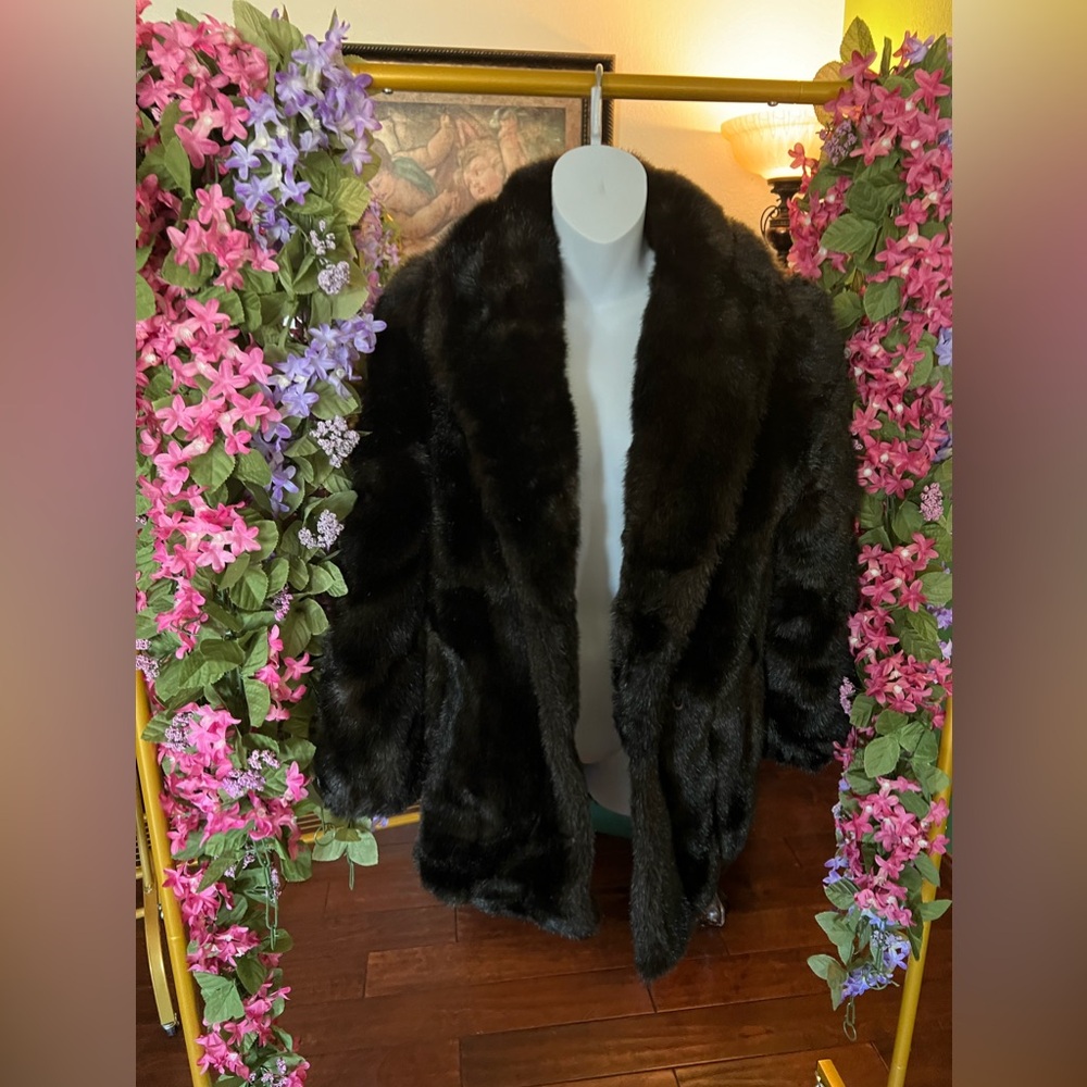 Hillmoor of New York Faux Mink Coat, Size: 14 in Brown/Black. - Picture 1 of 5